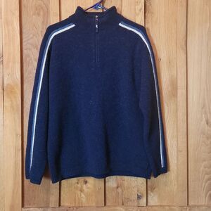 Vintage American Eagle 100% Lambs Wool Mock Meck Quarter Zip Sweater Large Blue